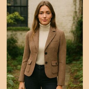 American Eagle Houndstooth Wool Blazer Womens Sz S Y2K Ivy League Heritage Prep